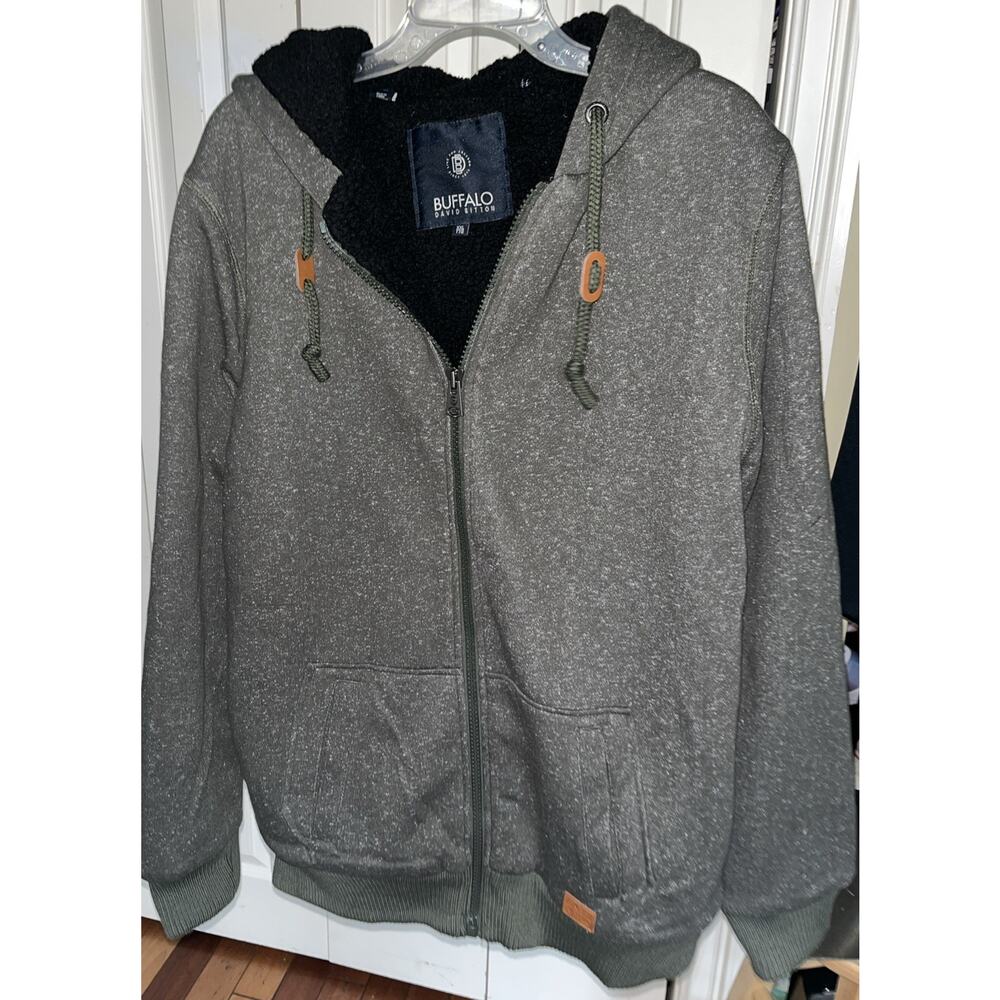 BUFFALO David‎ Bitton Mens Size XXLHoodie Sherpa Full Zip Green Shacket